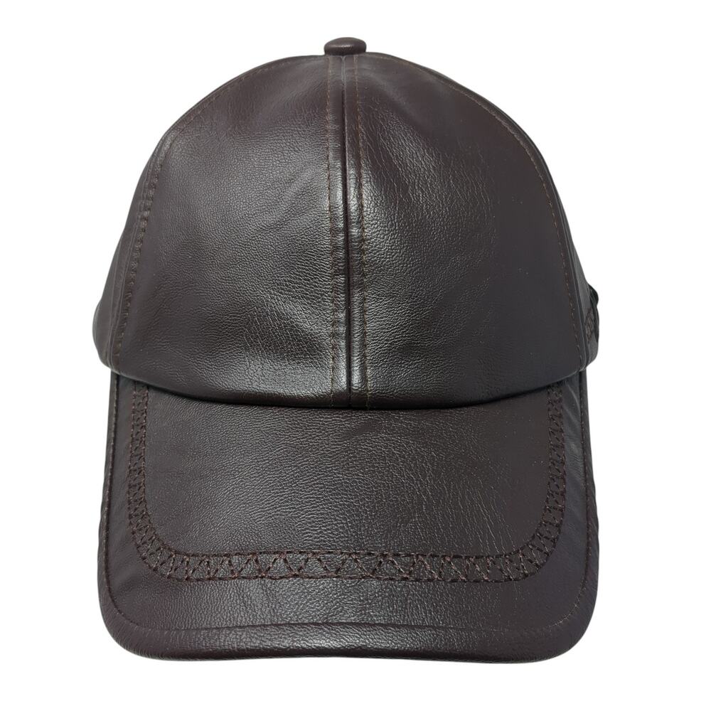 Fashion Style Baseball Cap Brown One Size Adjustable Faux Leather 6 Panel Blank